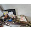 Image 1 : Various signs, fishing tackle & brown 6-drawer cabinet