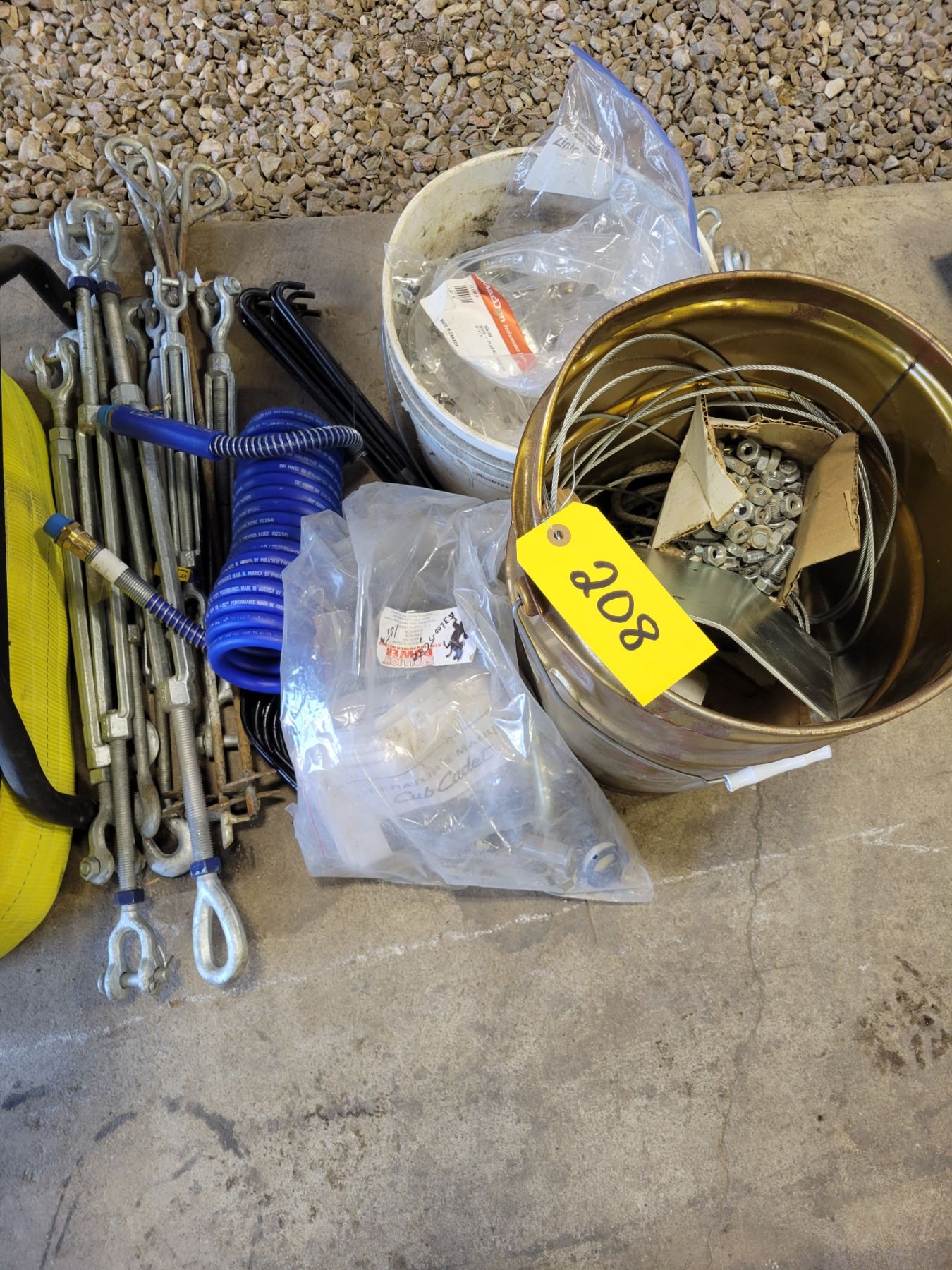 Qty of turn buckles, air line, rake, pins, light chain