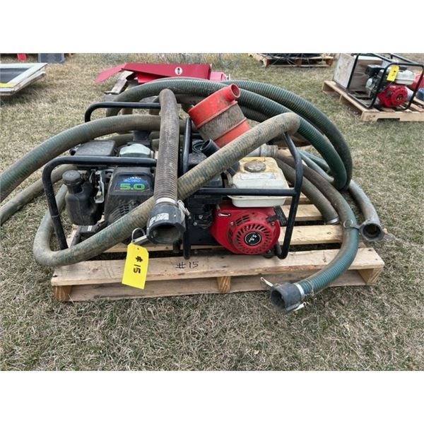 5.0 Hp water pump & 5.5 Hp (red) pump c/w hoses and suction screen