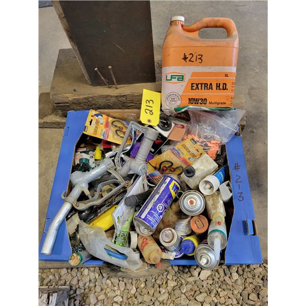 2- Gas nozzles, various oils & sprays & misc.