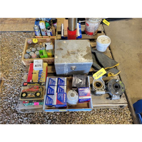 Pallet of oils, sprays, nails, oil filters and good misc.