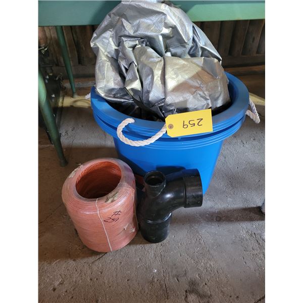 Twine, small tarp 2- blue muck buckets