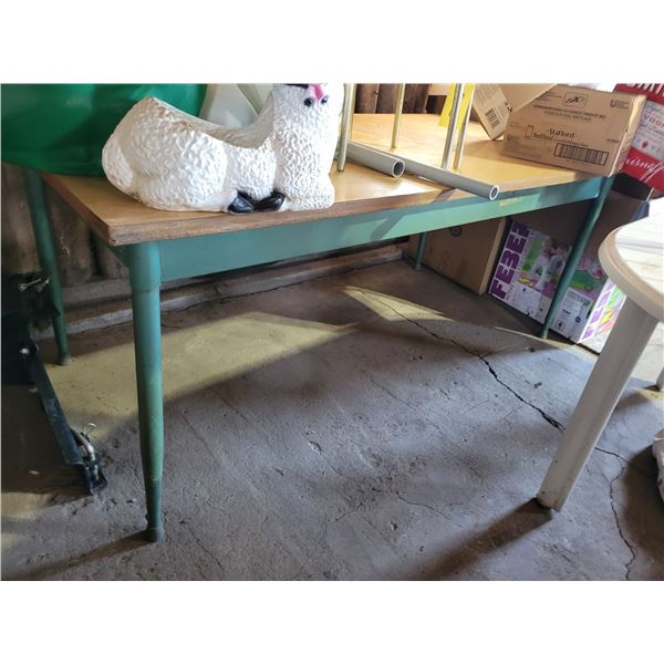 Green metal frame table
