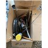 Image 7 : Pallet of misc. fishing rods (small), bottle jack, tape measures, trim line