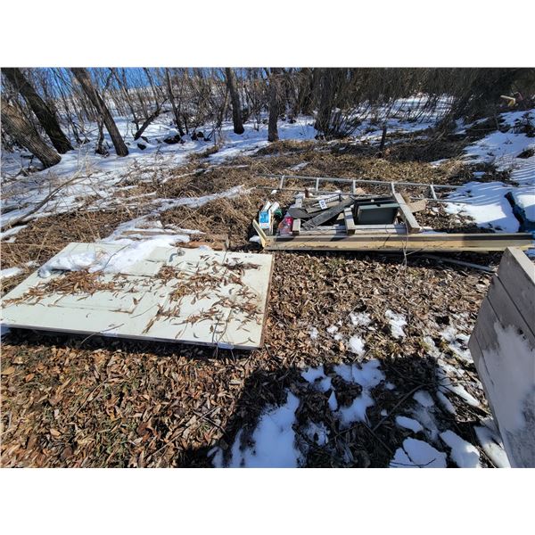 Running boards, partial tower, door, cement cribbing & misc.