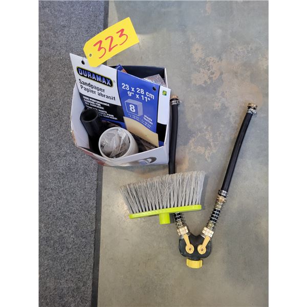 Sandpaper, ant killer, double valve hose & misc.