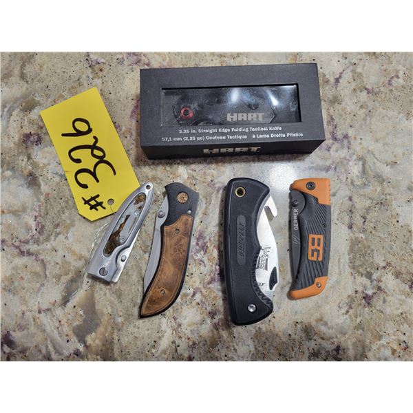 Hart tactical knife, Gerber, grizzly & 2- other pocket knives