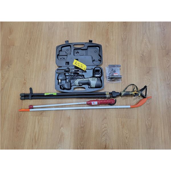 Cattle prod, shooting sticks, Repella filleting knife c/w extra battery