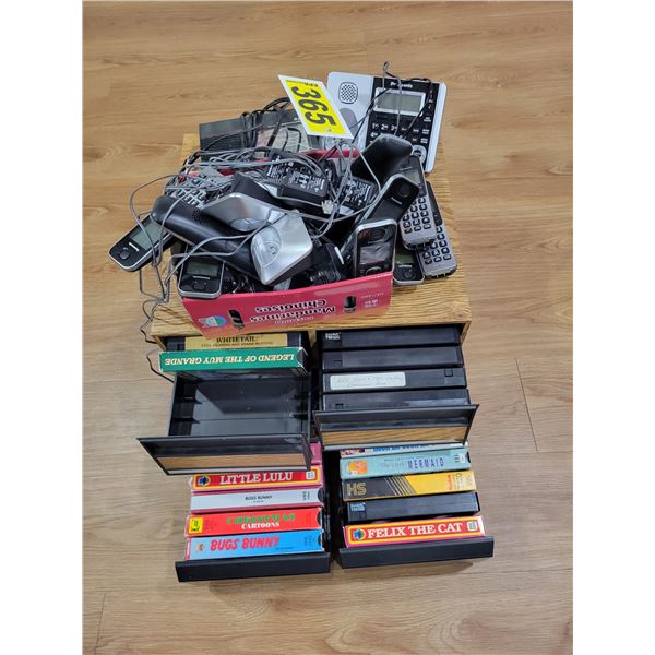 VHS storage unit c/w VHS & qty of cordless phones
