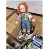 Image 3 : Qty of Halloween costumes & décor, Chucky doll, Weiser door knobs (as new) and misc.