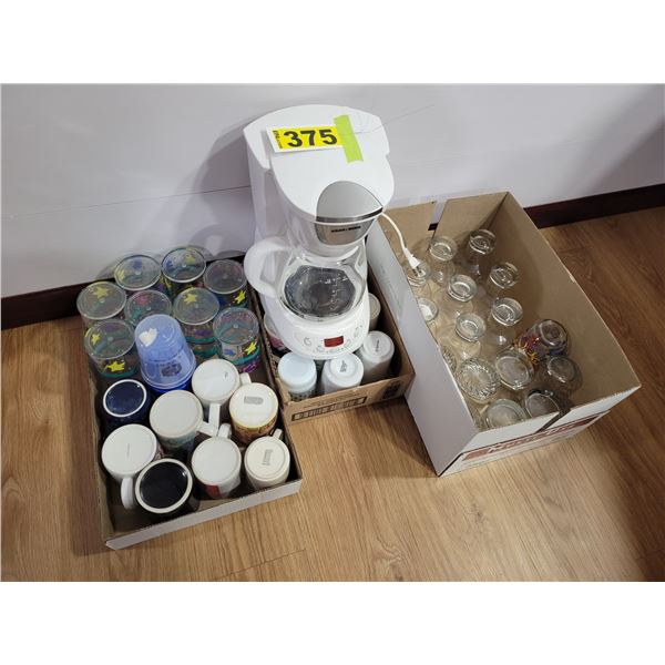 Coffee machine c/w qty of mugs & glasses