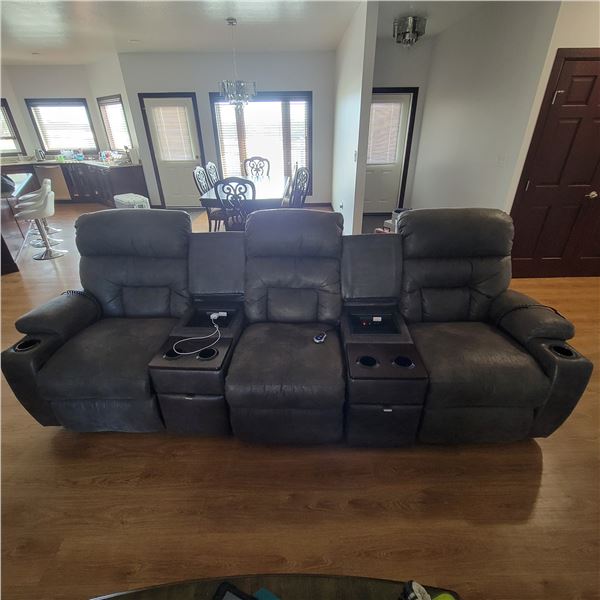 Lazy Boy 3-Seater powered black leatherette couch c/w remote