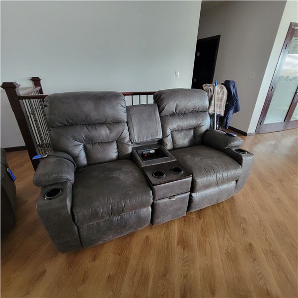 Lazy Boy 2-Seater powered black leatherette couch c/w remote