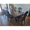 Image 1 : Double pedestal dining room table c/w 3-extra leaf's, 2 captain chairs & 4- chairs, Made by factory