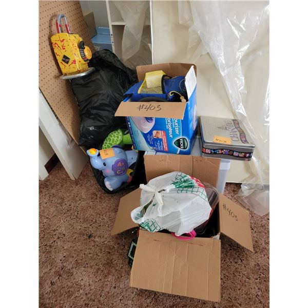 Qty of children's toys, family game, stuffies, & Danby dehumidifier