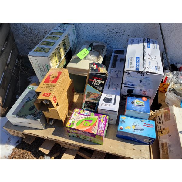 Rubicon flashlight/radio, Mercury lamp bulbs, hose reel cart as new, fishing utility box, outdoor 12