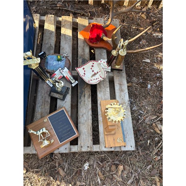 Various trophies, locks, Ukrainian printed goose & misc.