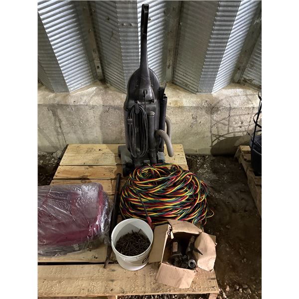 Vacuum, 3-strand wire, staples & small burgundy BBQ