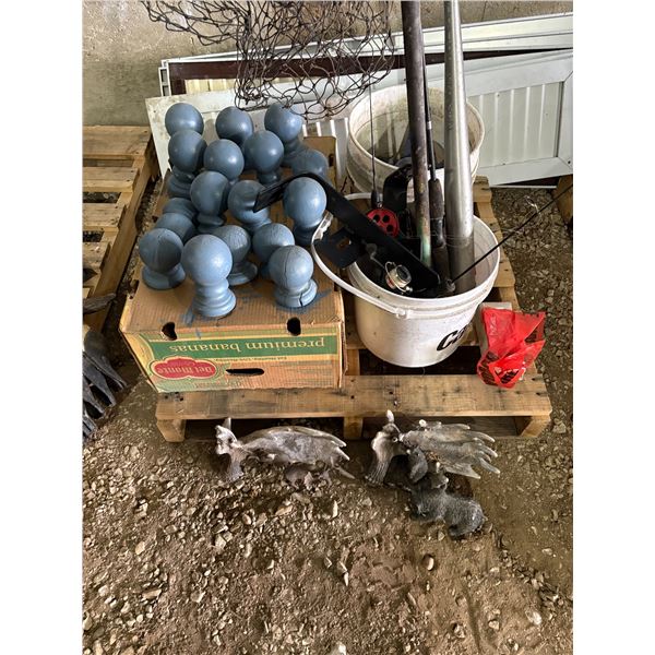 fishing rods, bats, blue post tops (horns do not) & shutters