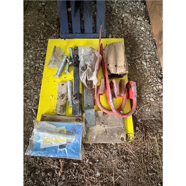 Pallet of rebar, brackets, valve cover c/w head etc.