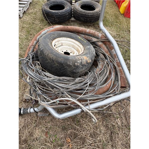 1- Lot of flex hose, triplex wire & 16 in. tire & rim
