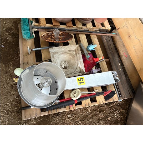 1- Yard light, scrub brushes, brooms