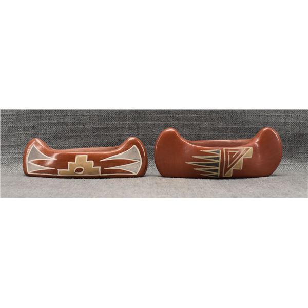 TWO SANTA CLARA POTTERY CANOES