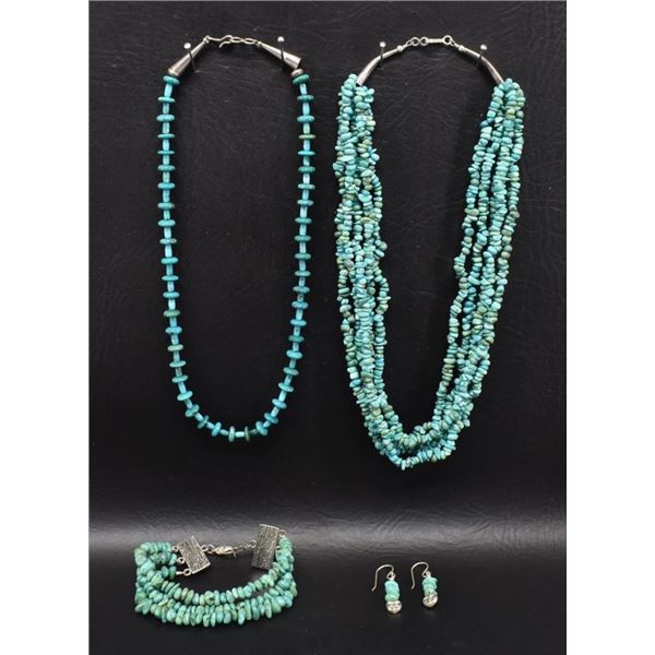 THREE TURQUOISE  NUGGET JEWELRY ITEMS