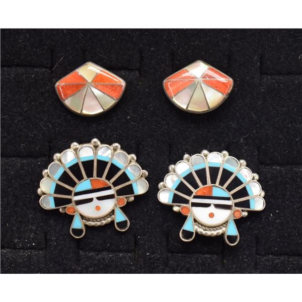 TWO PAIR ZUNI AND NAVAJO EARRINGS