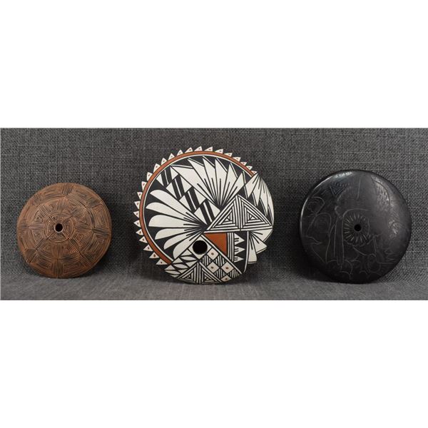 THREE POTTERY SEED JARS