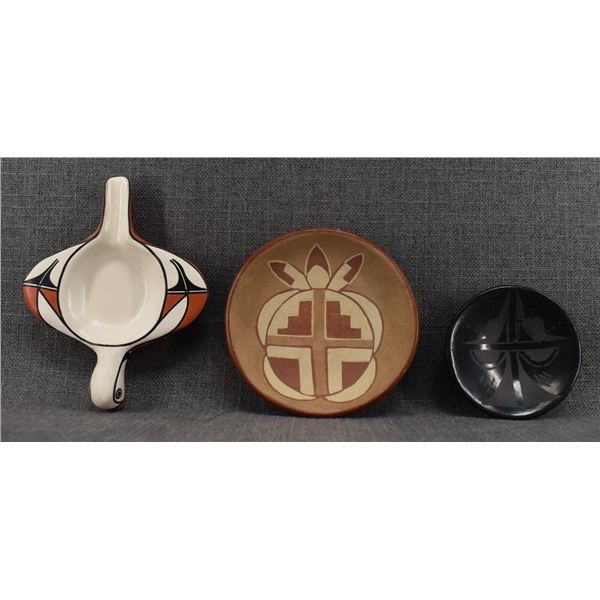 THREE PUEBLO POTTERY PLATES