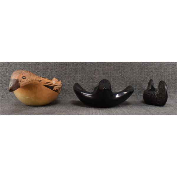 THREE NATIVE AMERICAN POTTERY FIGURES