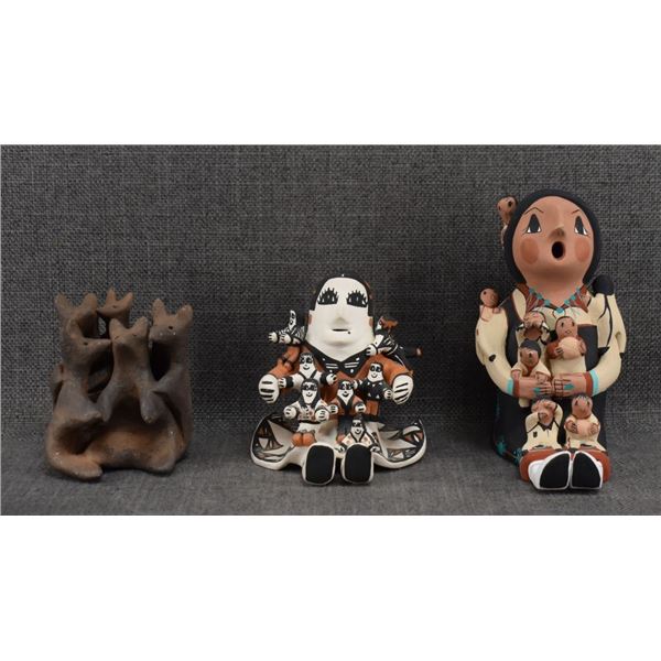 THREE NATIVE AMERICAN POTTERY FIGURES