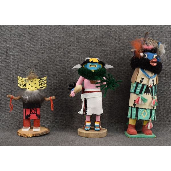 THREE PUEBLO KACHINAS.