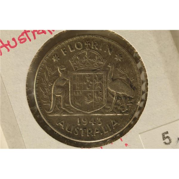 1943 AUSTRALIA SILVER 1 FLORIN .3364 OZ. ASW