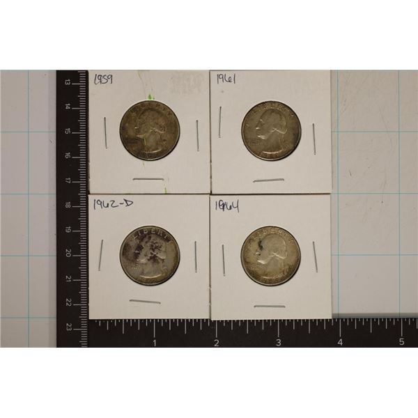 1959, 61, 62-D & 1964 WASHINGTON SILVER QUARTERS