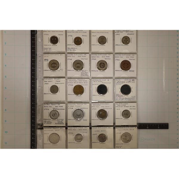 20 ASSORTED METAL TRANSPORTATION TOKENS: 1908-