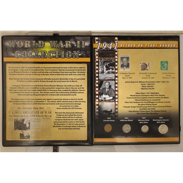 1941 WWII 4 COIN COLLECTION IN BLACK FOLIO WITH