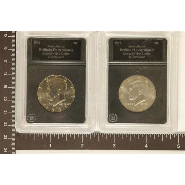 1991 & 1997 BRILLIANT UNC KENNEDY HALF DOLLARS IN
