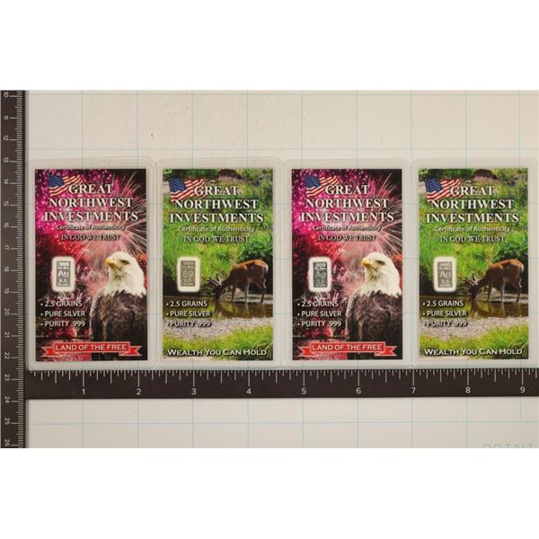 4-2.5 GRAIN SILVER BARS IN WILDLIFE LAMINATED CARD
