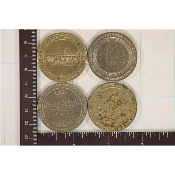 4-$1 METAL GAMING CASINO TOKENS: BOOMTOWN