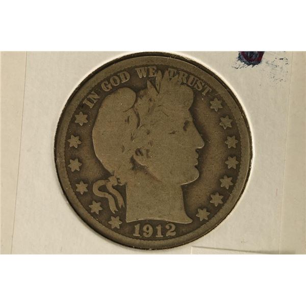 1912-S SILVER BARBER HALF DOLLAR