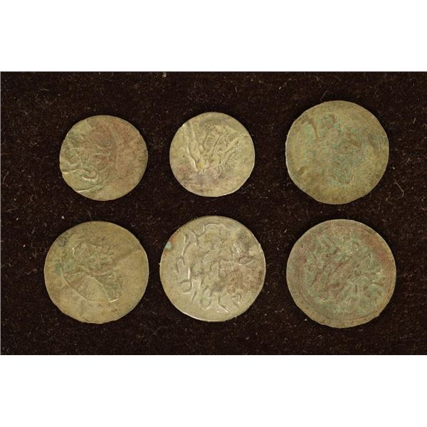 6 SILVER DIME SIZED OTTOMAN EMPIRE PARA COINS: