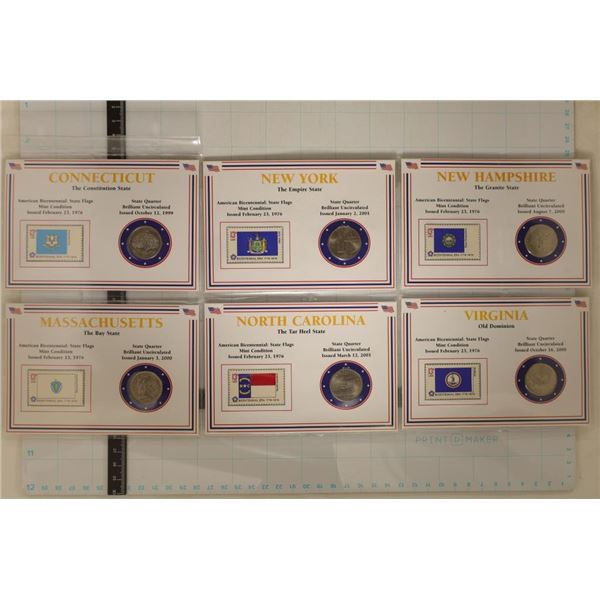 6-UNC US STATE QUARTERS WITH STAMPS ON INFO