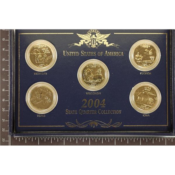 5-2004 GOLD PLATED US QUARTERS IN BLUE FLIP CASE: