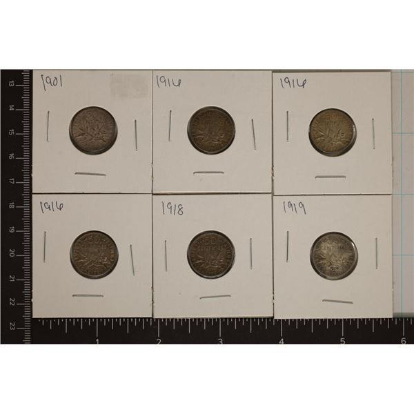 1901, 3-1916, 1918 & 1919 FRANCE SILVER 50 CENTIME