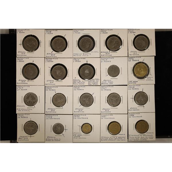 ERRORS: 20 ASSORTED ARGENTINA ERROR COINS: