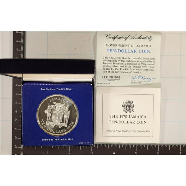 1978 PF JAMAICA $10 STERLING SILVER COIN IN BOX