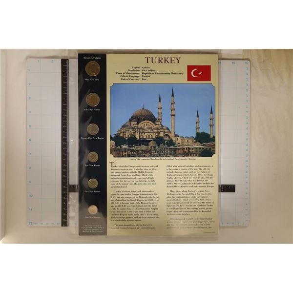 2009 TURKEY 6 COIN UNC SET ON LARGE INFO CARD WITH