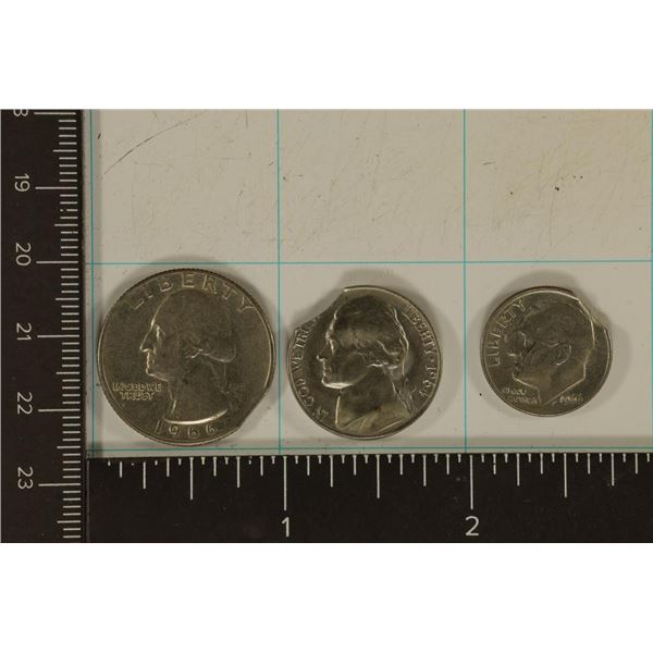 ERROR 3 US CLIPPED EDGE COINS: 1966 QUARTER,